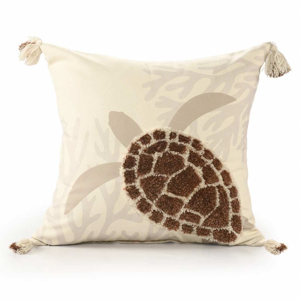 Set Of Two 20" X 20" Brown Turtle Animal Print Zippered Polyester Throw Pillow