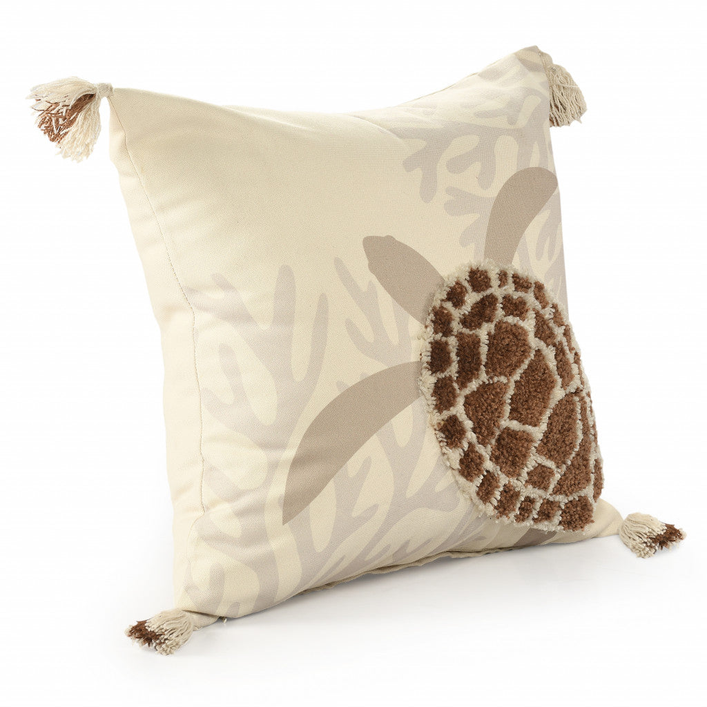 Set Of Two 20" X 20" Brown Turtle Animal Print Zippered Polyester Throw Pillow