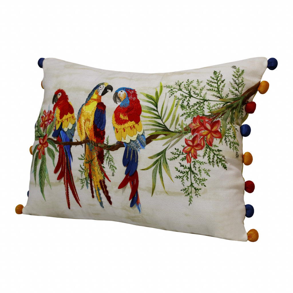 Set Of Two 14" X 20" Red Bird Animal Print Zippered Polyester Throw Pillow