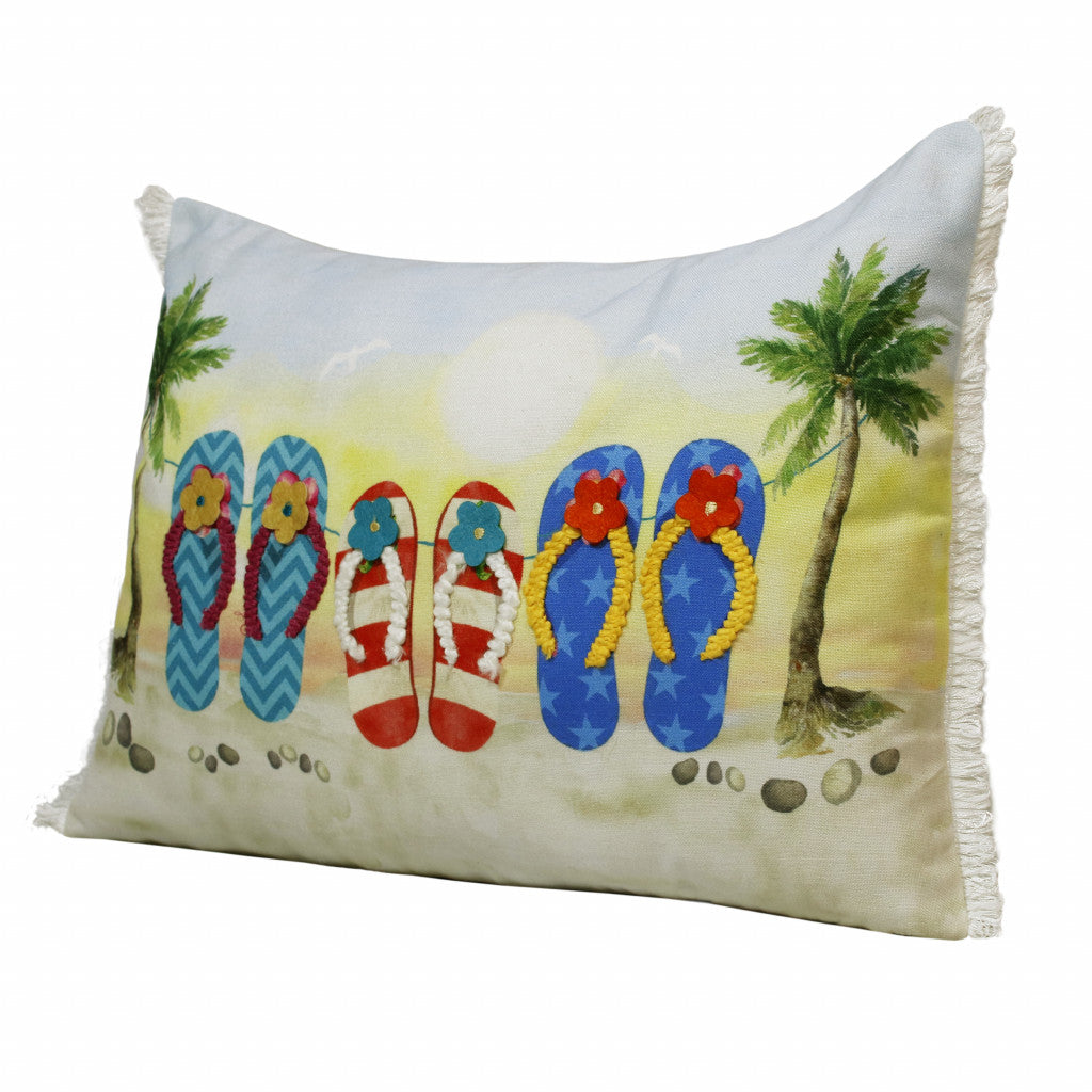 Set Of Two 14" X 20" Multicolored Tropical Zippered Polyester Throw Pillow