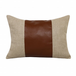 Set Of Two 14" X 20" Tan Striped Zippered Linen Throw Pillow