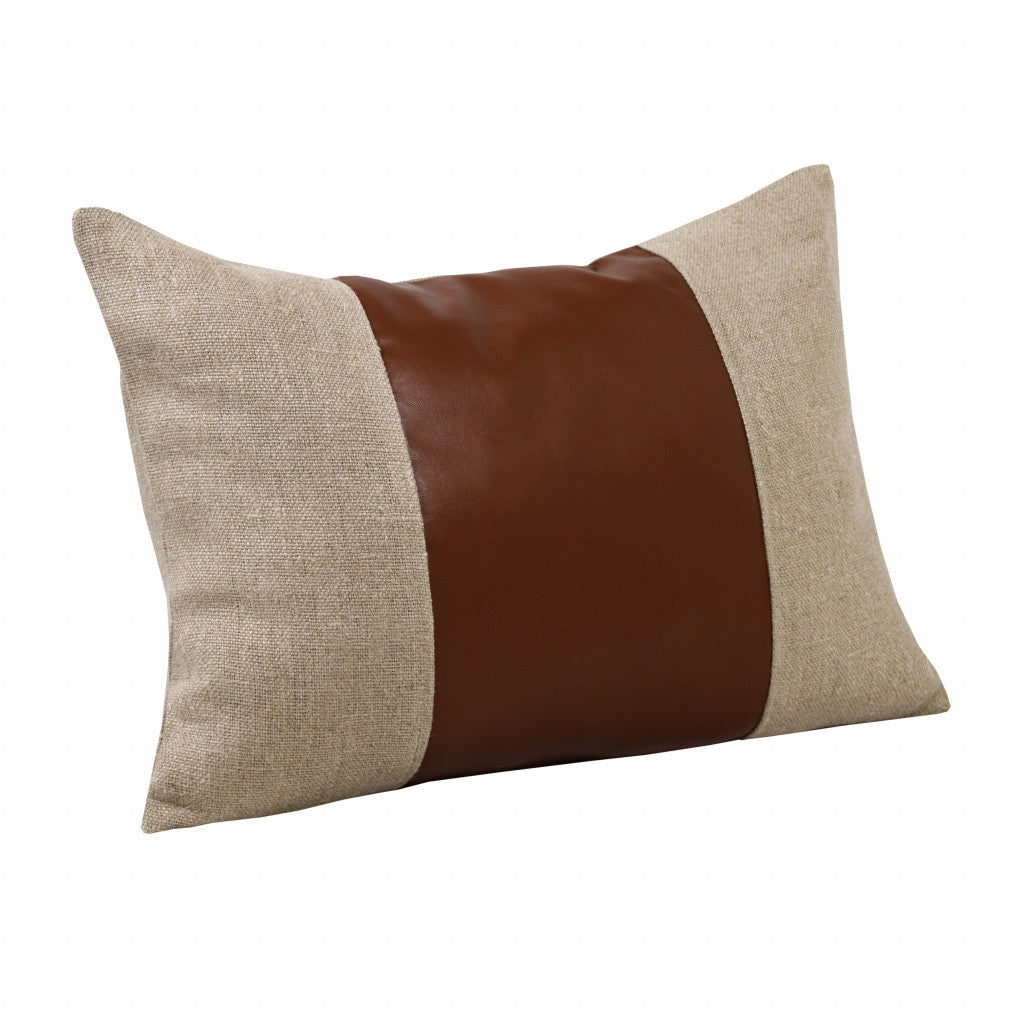 Set Of Two 14" X 20" Tan Striped Zippered Linen Throw Pillow