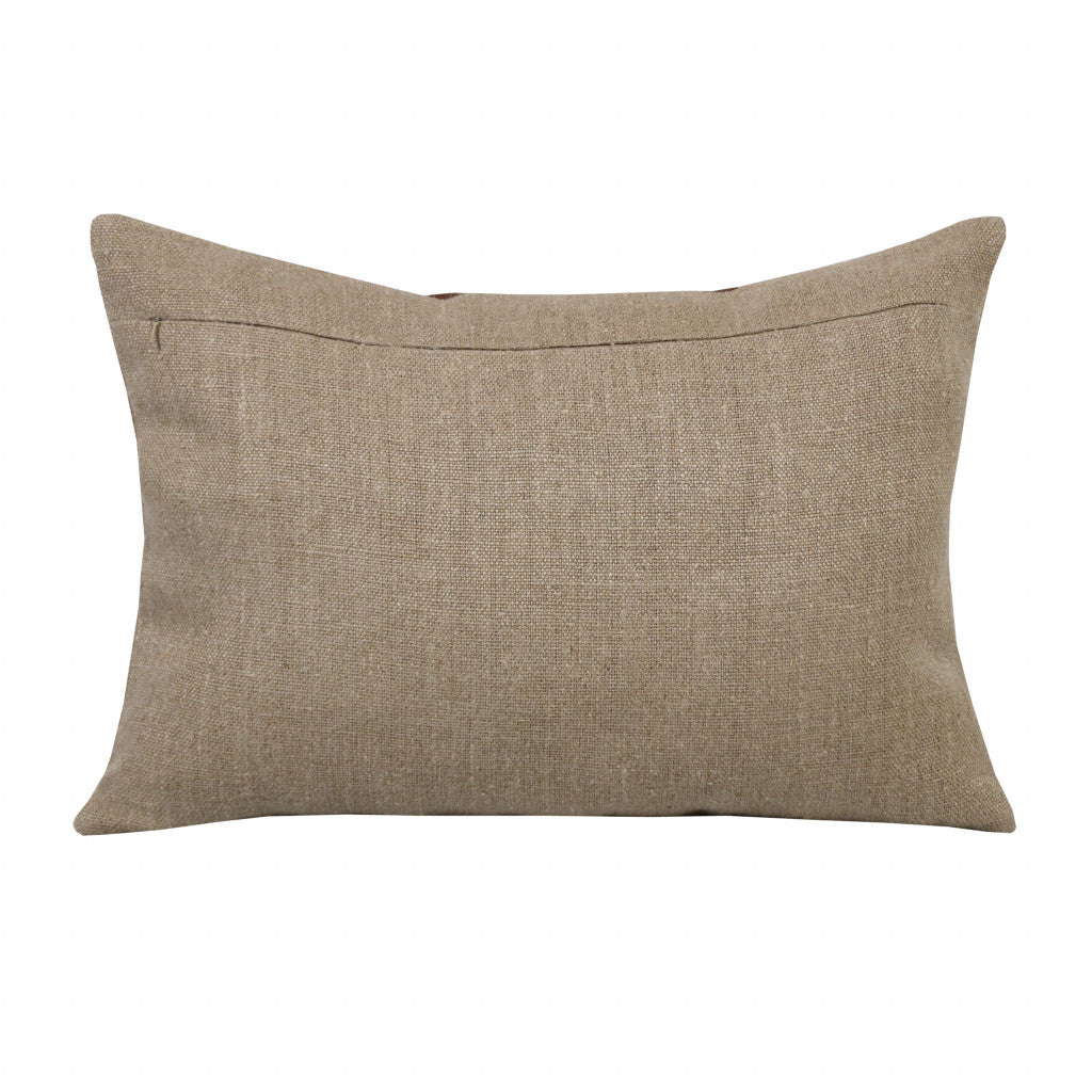 Set Of Two 14" X 20" Tan Striped Zippered Linen Throw Pillow