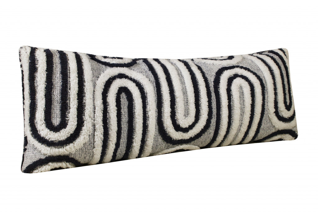 Set Of Two 14" X 36" White Geometric Zippered 100% Cotton Throw Pillow