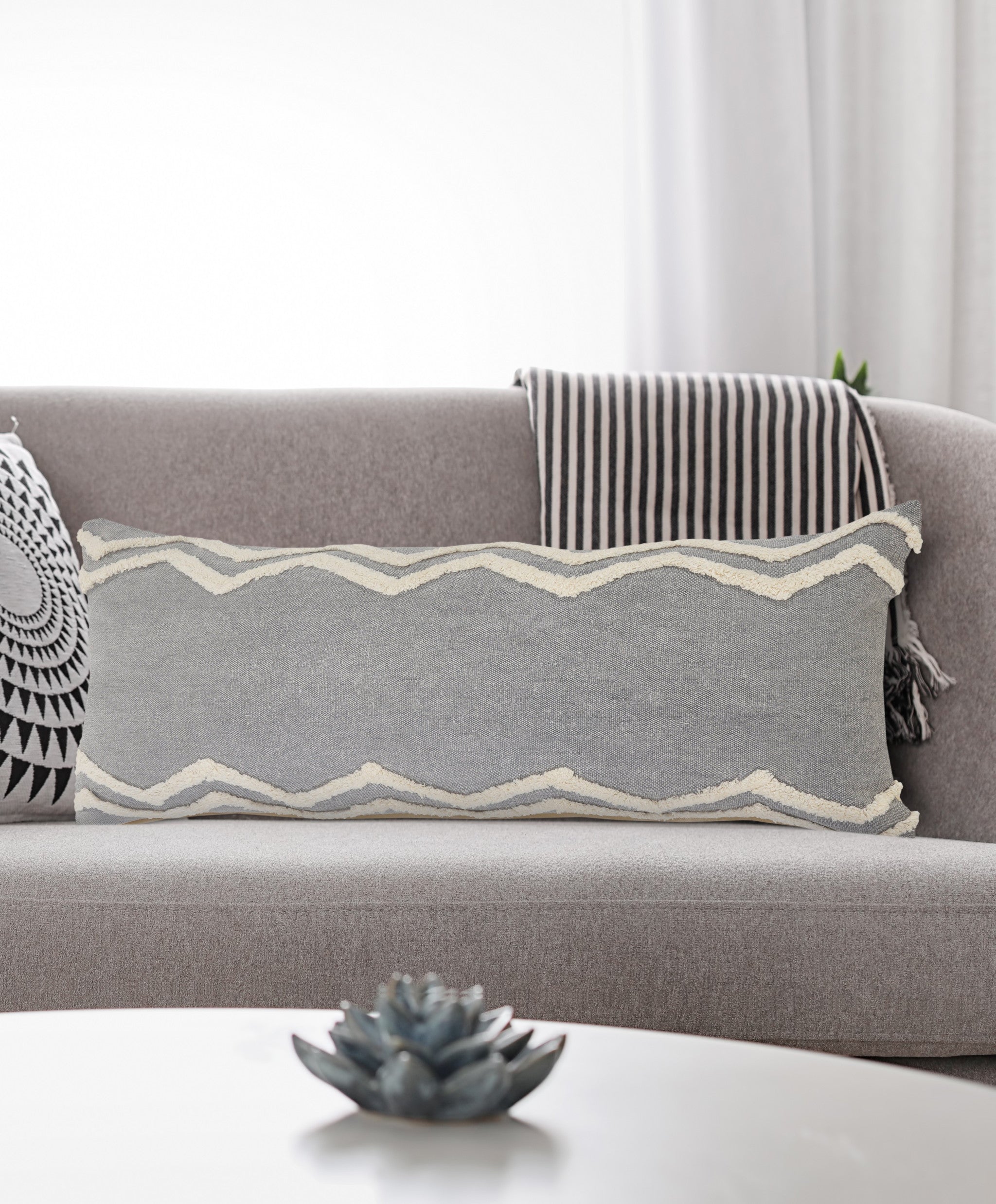 Set Of Two 20" X 20" Gray Chevron Zippered 100% Cotton Throw Pillow