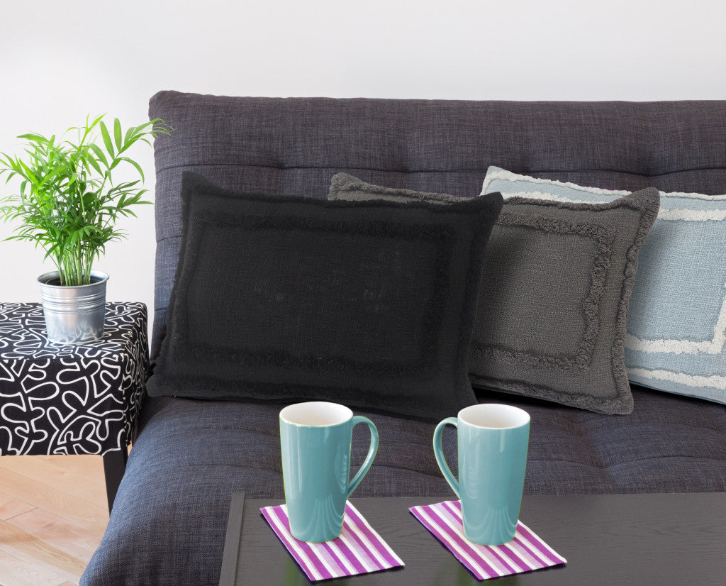 Black Geometric Zippered 100% Cotton Throw Pillow Set Of Two 20" X 20"