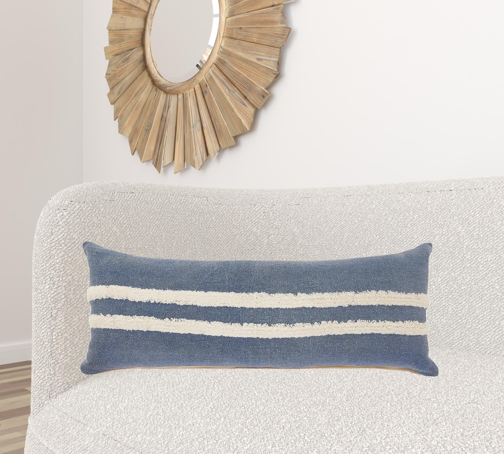 Blue Striped Zippered 100% Cotton Throw Pillow Set Of Two 20" X 20"