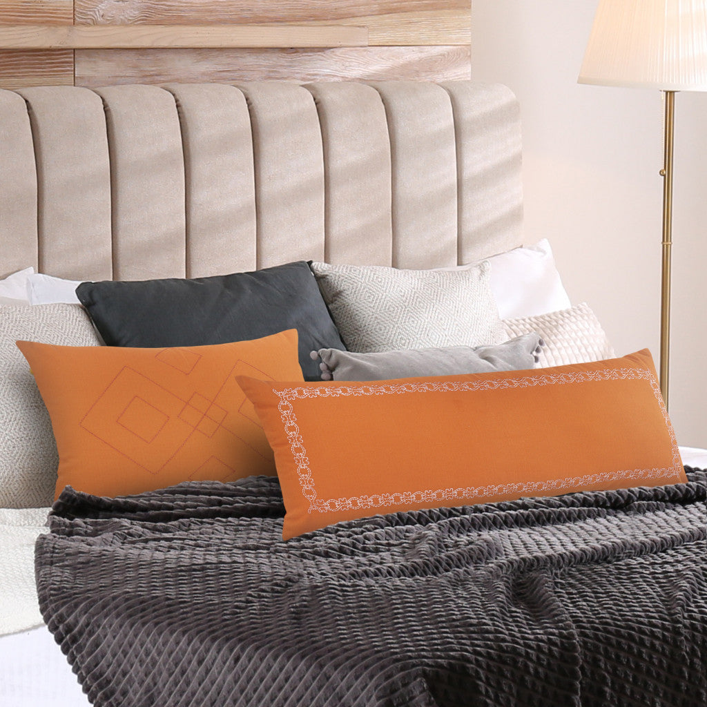 Set Of Two 20" X 20" Orange Diamond Zippered 100% Cotton Throw Pillow