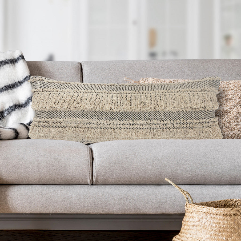 Set Of Two 14" X 36" Gray Chevron Zippered 100% Cotton Throw Pillow