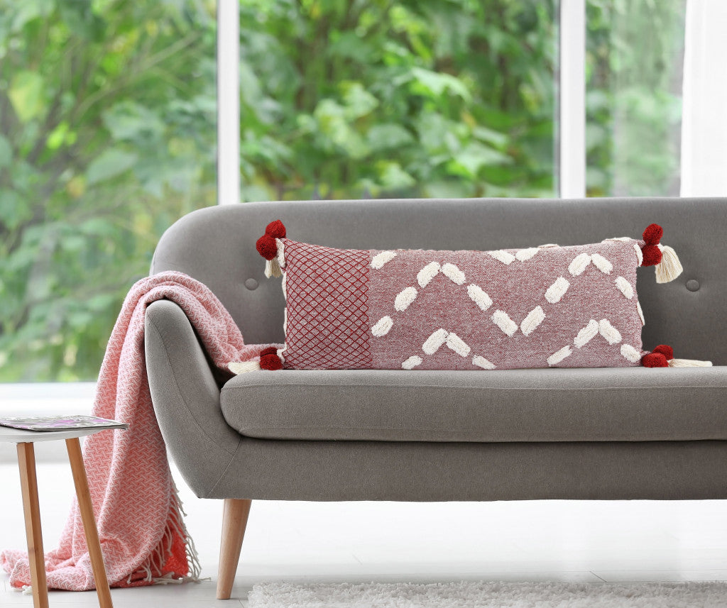 Red Geometric Zippered 100% Cotton Throw Pillow Set Of Two - 20" X 20"