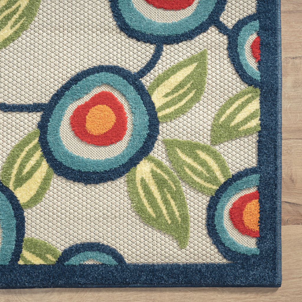 Blue And Green Floral Non Skid Indoor Outdoor Area Rug - 2' X 3'
