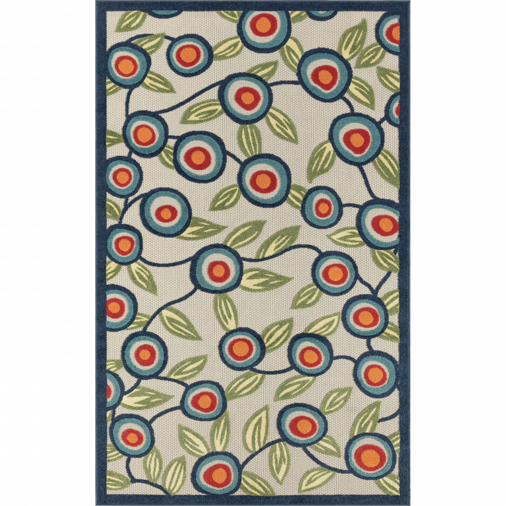 Blue And Green Floral Non Skid Indoor Outdoor Area Rug - 2' X 3'