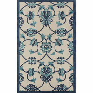 2' X 3' Blue Floral Non Skid Indoor Outdoor Area Rug