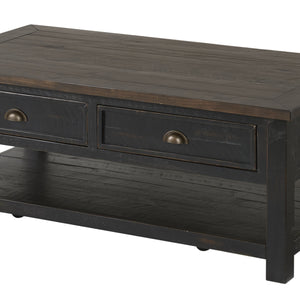 50" Black And Brown Wood Distressed Coffee Table With Storage