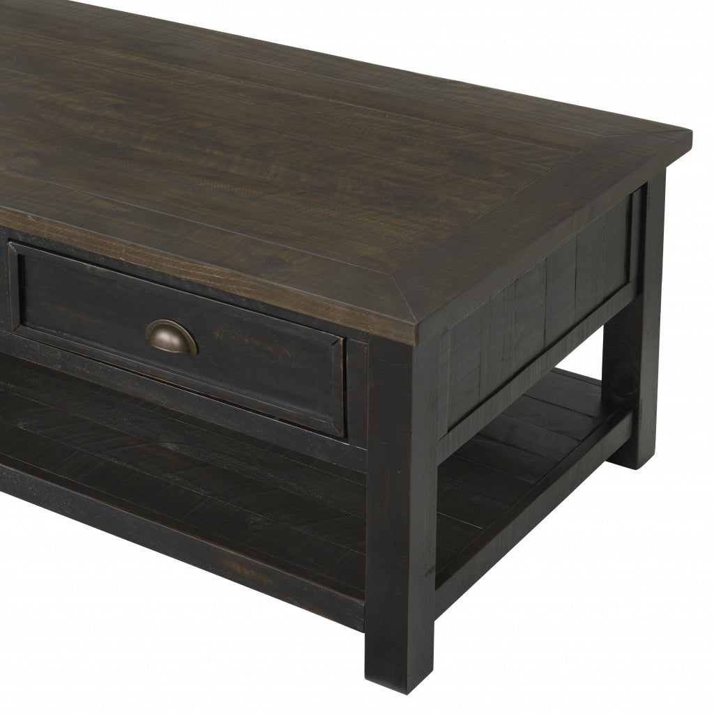 50" Black And Brown Wood Distressed Coffee Table With Storage