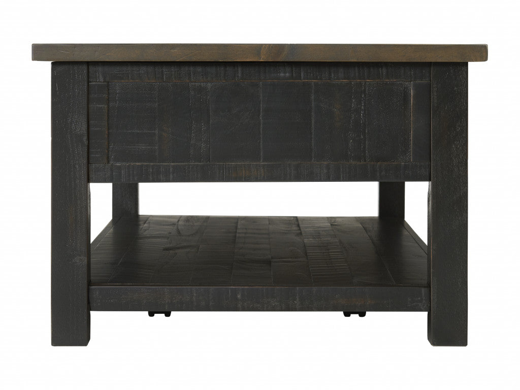 50" Black And Brown Wood Distressed Coffee Table With Storage