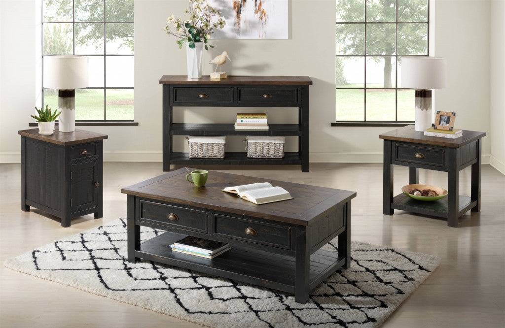 50" Black And Brown Wood Distressed Coffee Table With Storage