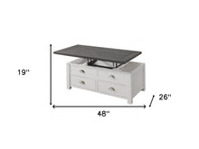 White And Grey Solid Wood Distressed Lift Top Coffee Table With Storage 48