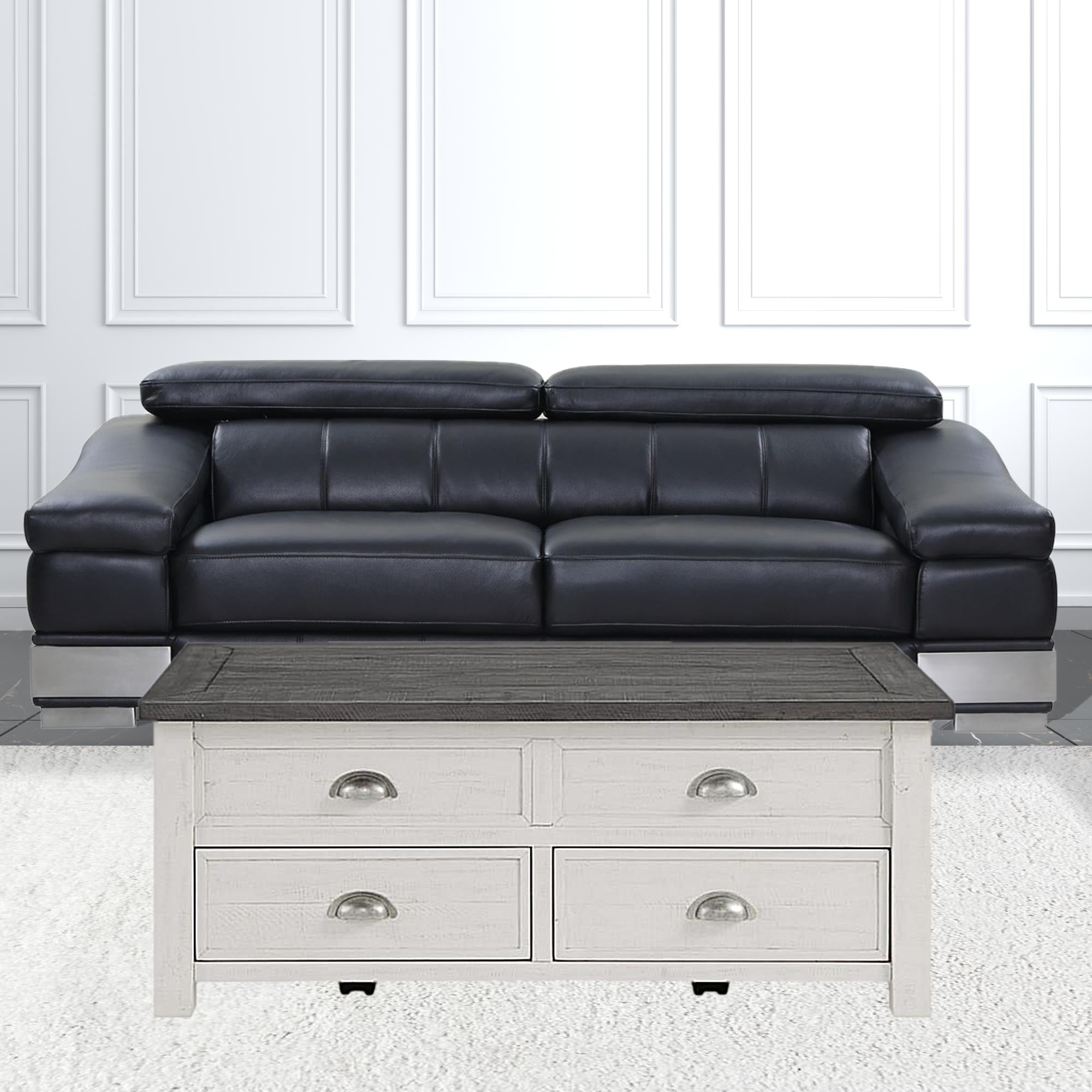 White And Grey Solid Wood Distressed Lift Top Coffee Table With Storage 48"