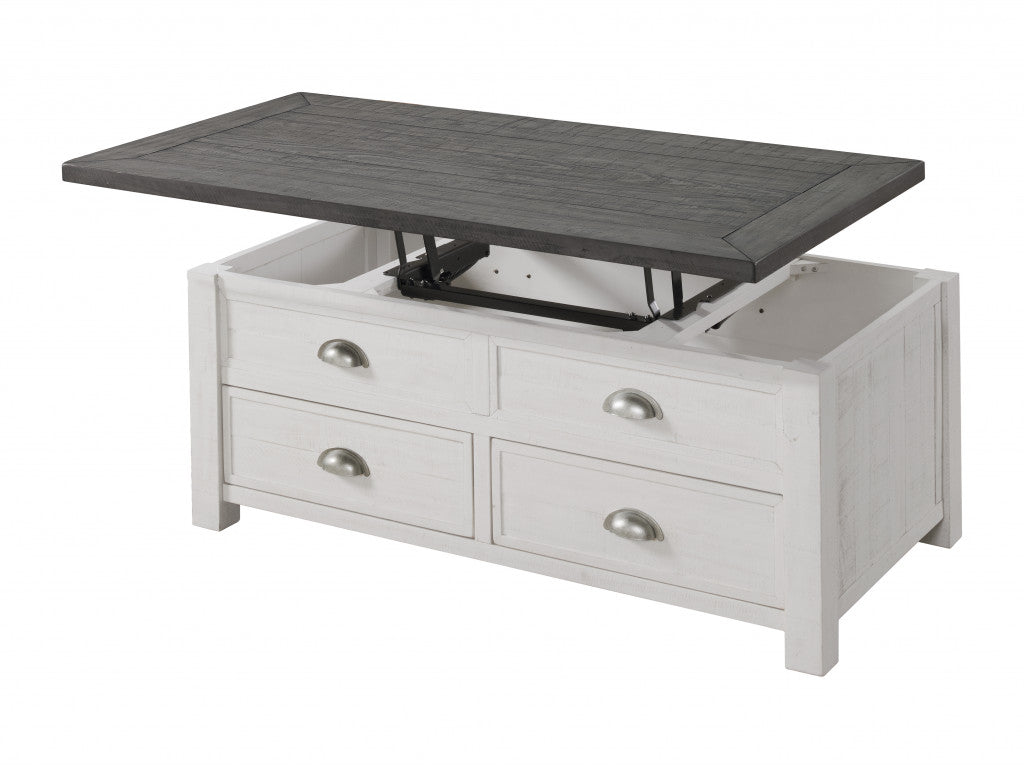 White And Grey Solid Wood Distressed Lift Top Coffee Table With Storage 48"