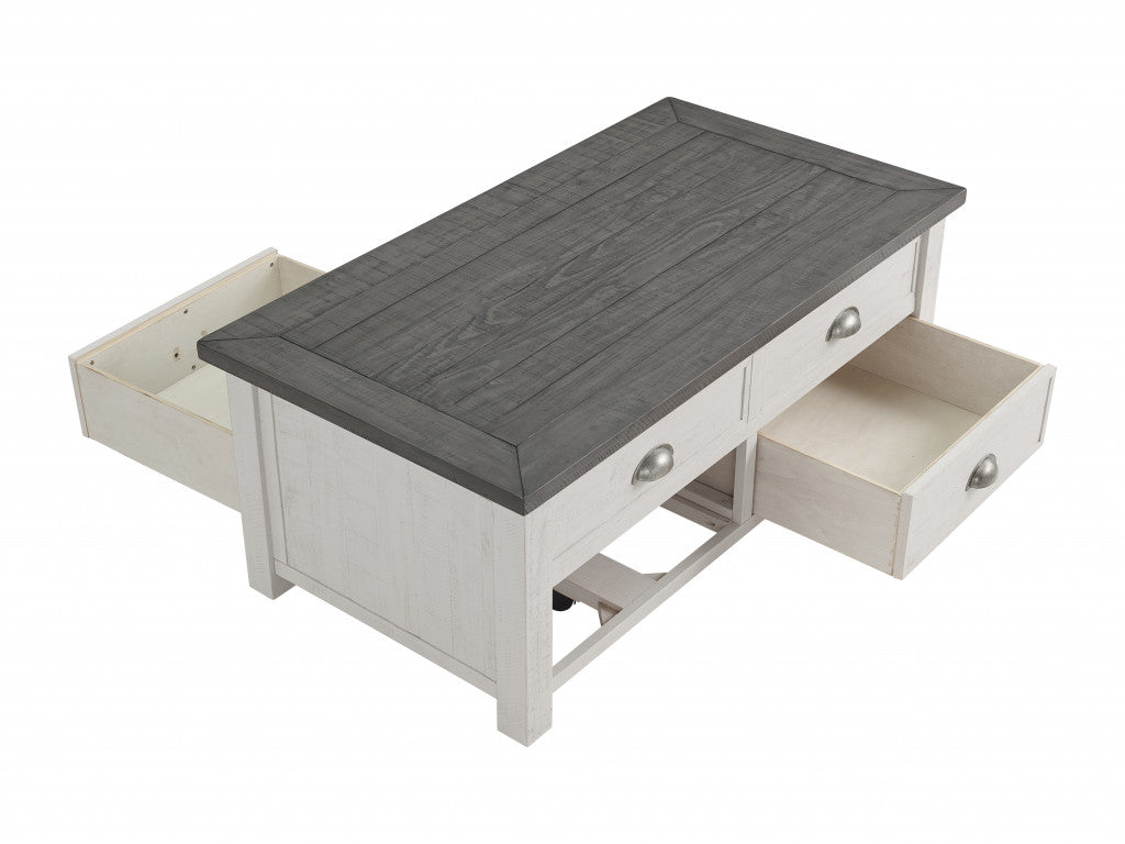 White And Grey Solid Wood Distressed Lift Top Coffee Table With Storage 48"