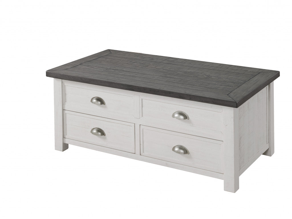White And Grey Solid Wood Distressed Lift Top Coffee Table With Storage 48"