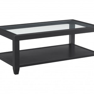 48" Black Glass Rectangular Coffee Table With Shelf