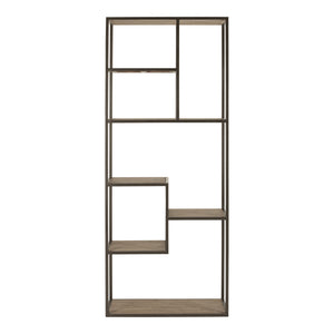 79" Reclaimed Wood and Metal Seven Tier Asymmetrical Bookcase