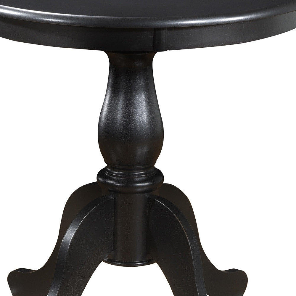 Antique Black Round Turned Pedestal Base Wood Dining Table 30"