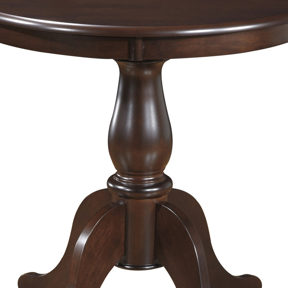 Dark Brown Round Turned Pedestal Base Wood Dining Table 30"