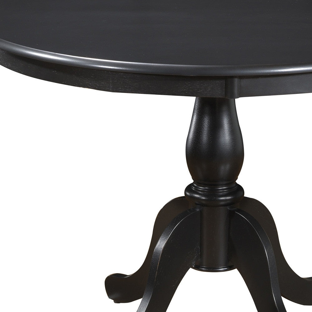 Antique Black Round Turned Pedestal Base Wood Dining Table 42"