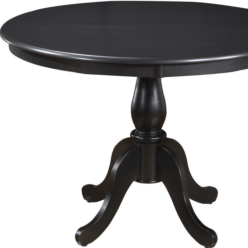 Antique Black Round Turned Pedestal Base Wood Dining Table 42"