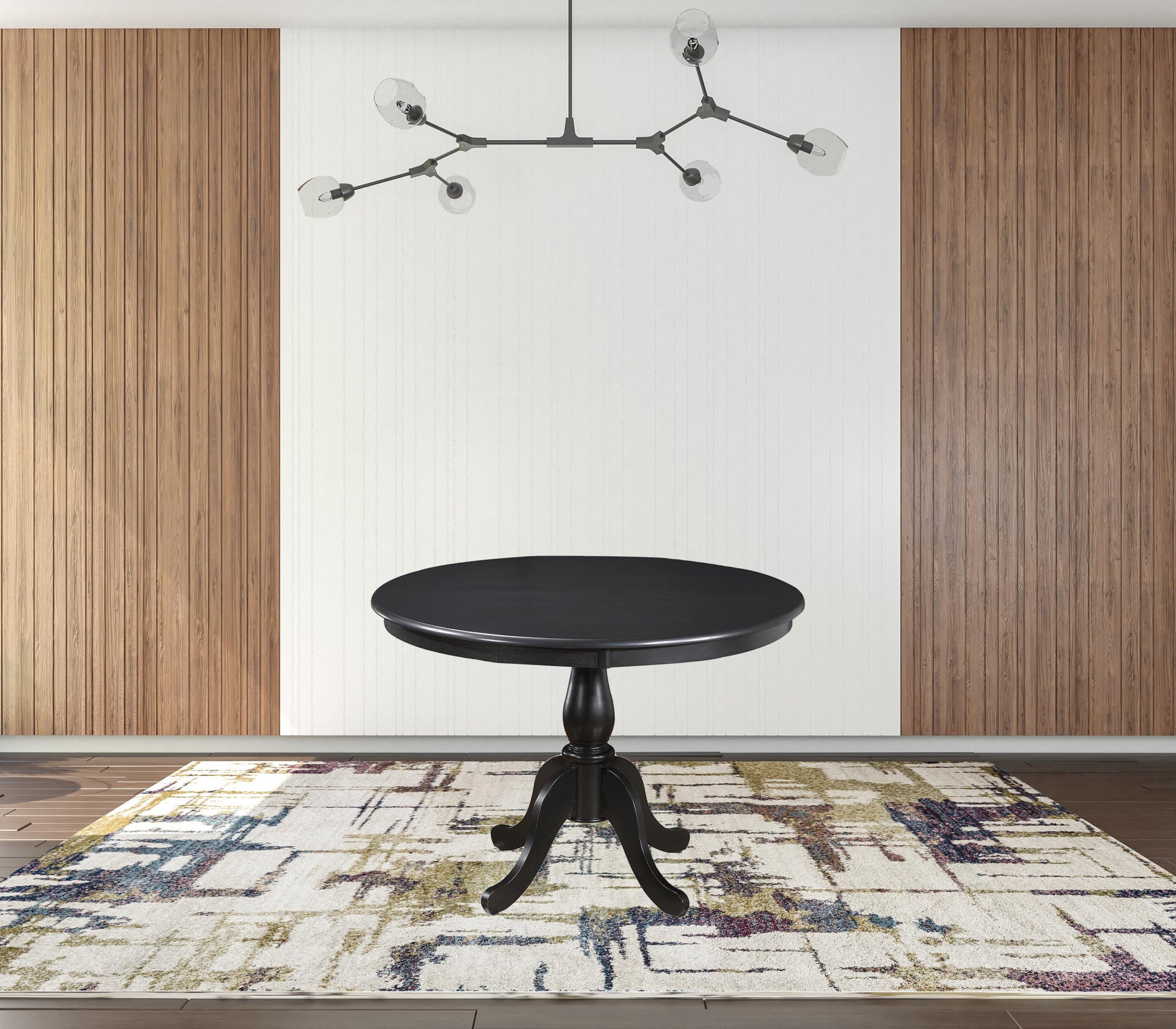 Antique Black Round Turned Pedestal Base Wood Dining Table 42"