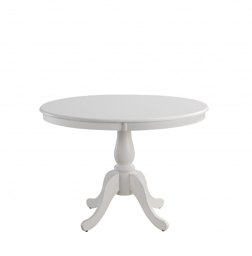 White Round Turned Pedestal Base Wood Dining Table 42"