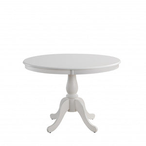 White Round Turned Pedestal Base Wood Dining Table 42"