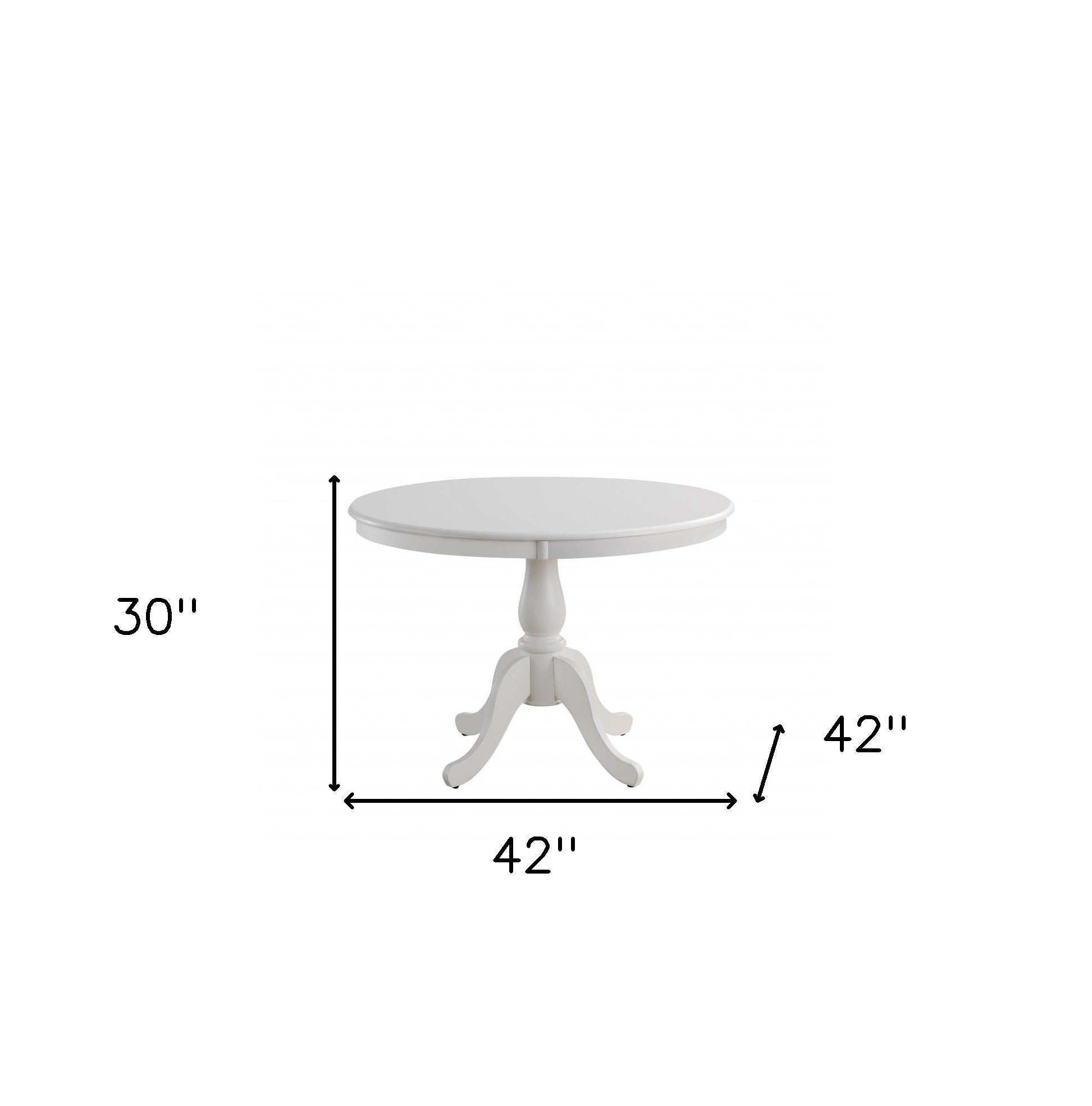 White Round Turned Pedestal Base Wood Dining Table 42"