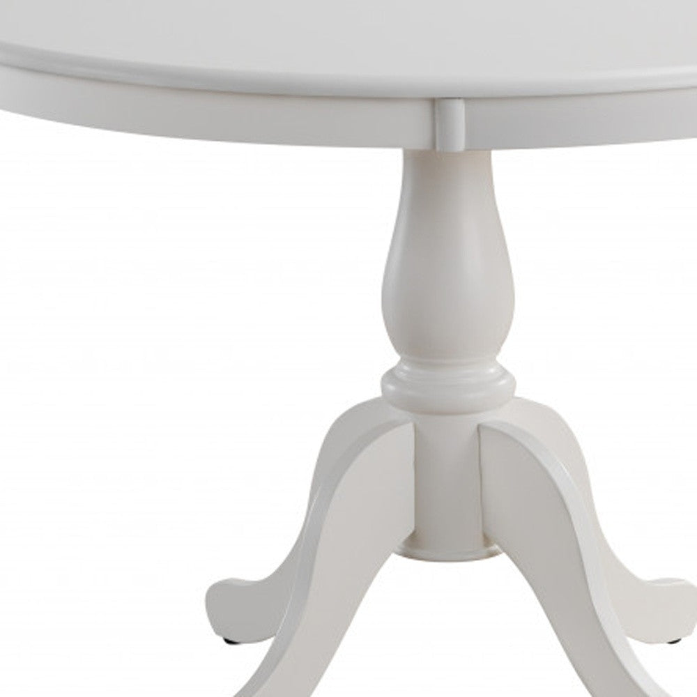 White Round Turned Pedestal Base Wood Dining Table 42"
