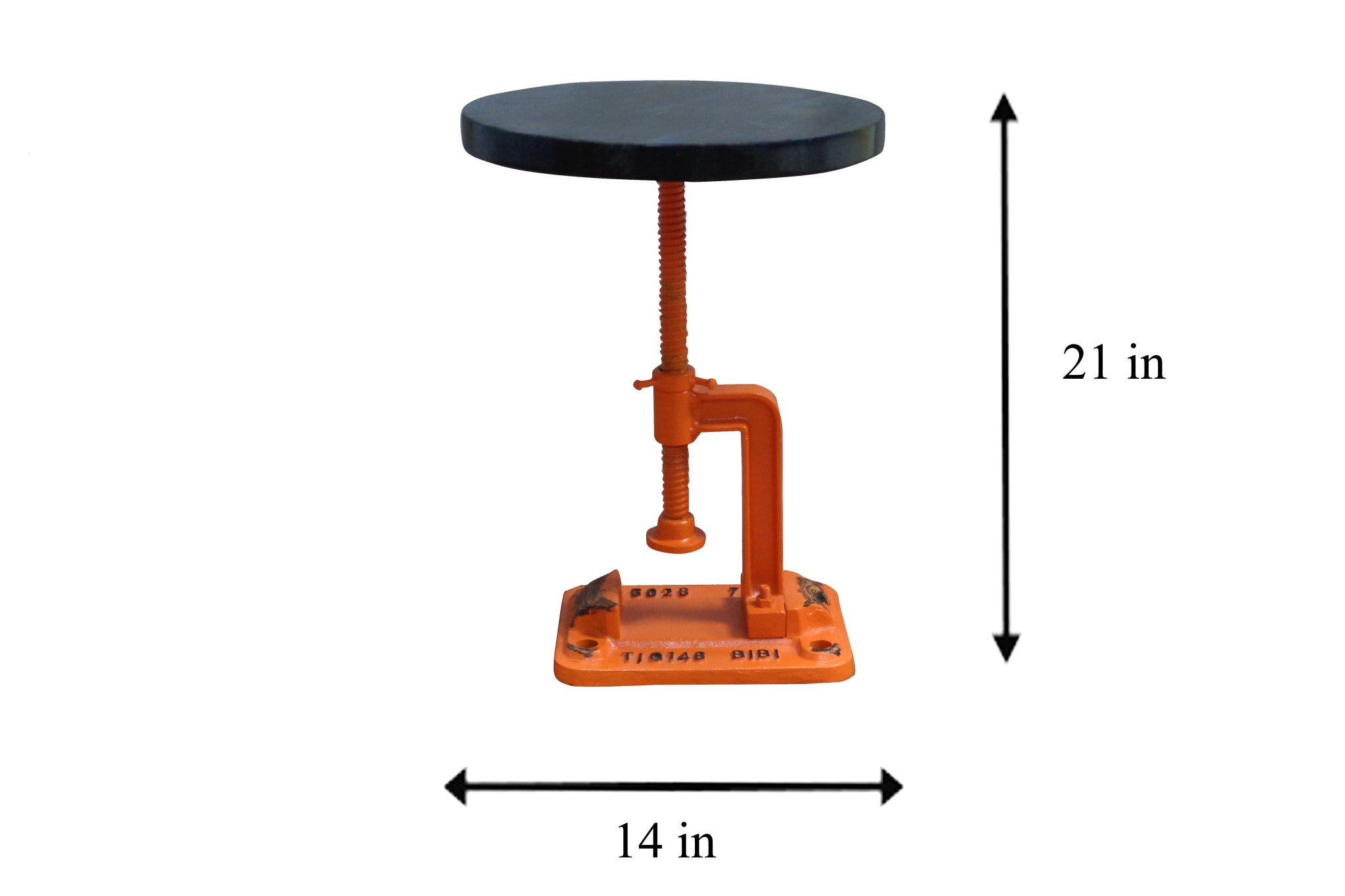 13" Orange and Black Round Industrial Adjustable Wood and Metal Stool