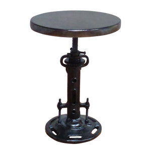 13" Black Round Industrial Adjustable Wood and Metal Stool.
