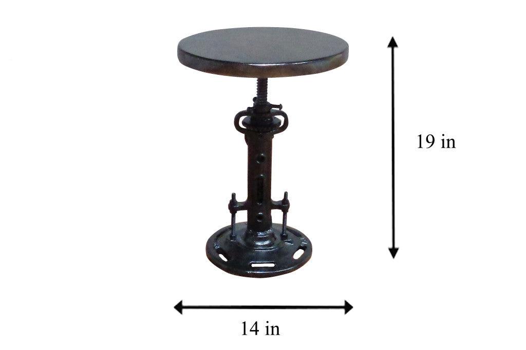 13" Black Round Industrial Adjustable Wood and Metal Stool.