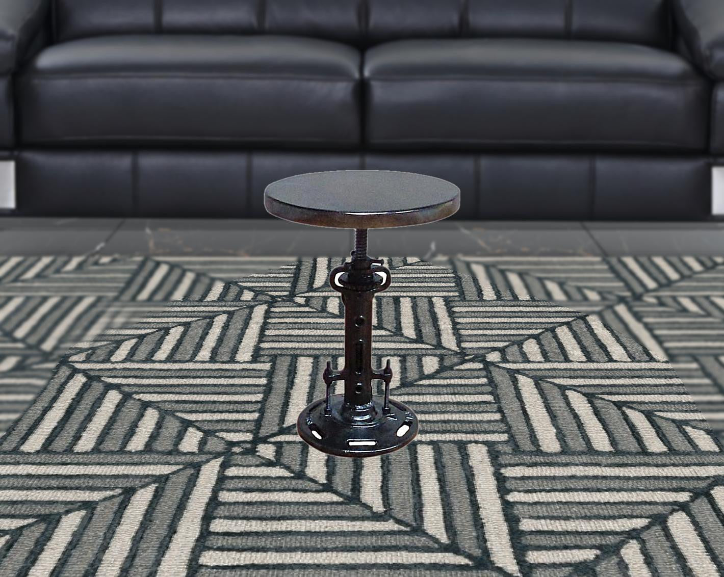 13" Black Round Industrial Adjustable Wood and Metal Stool.