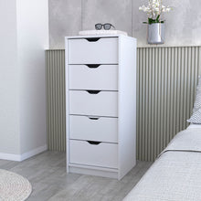 White Wood Five Drawer Narrow Dresser 18