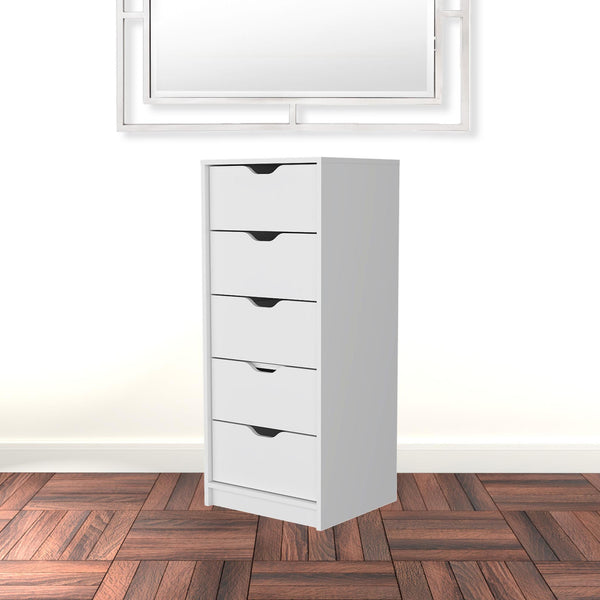 White Wood Five Drawer Narrow Dresser 18"