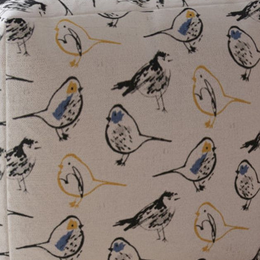 17" White And Yellow Canvas Animal Print Pouf Ottoman