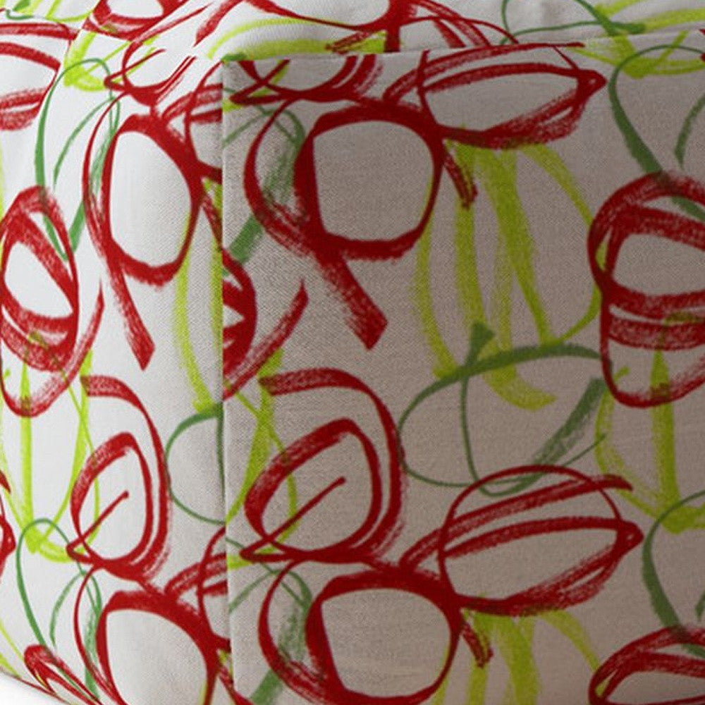 Puf otomano abstracto de algodón blanco, rojo y verde de 17"