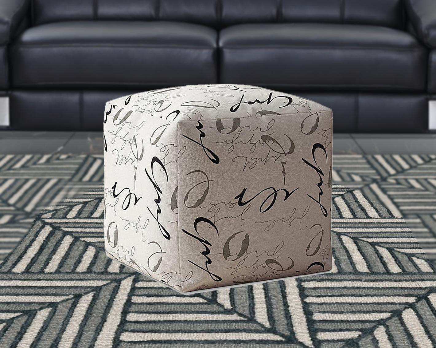 17" Black 100% Polyester Abstract Pouf Ottoman