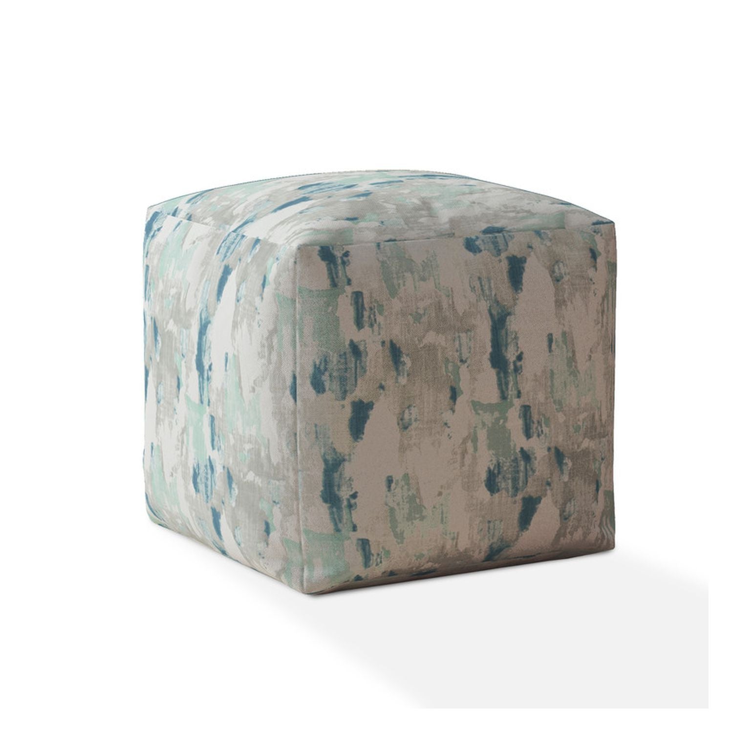 17" Blue And Grey Canvas Abstract Pouf Ottoman