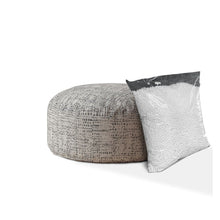 Puf otomano abstracto redondo de lona gris y negra de 24