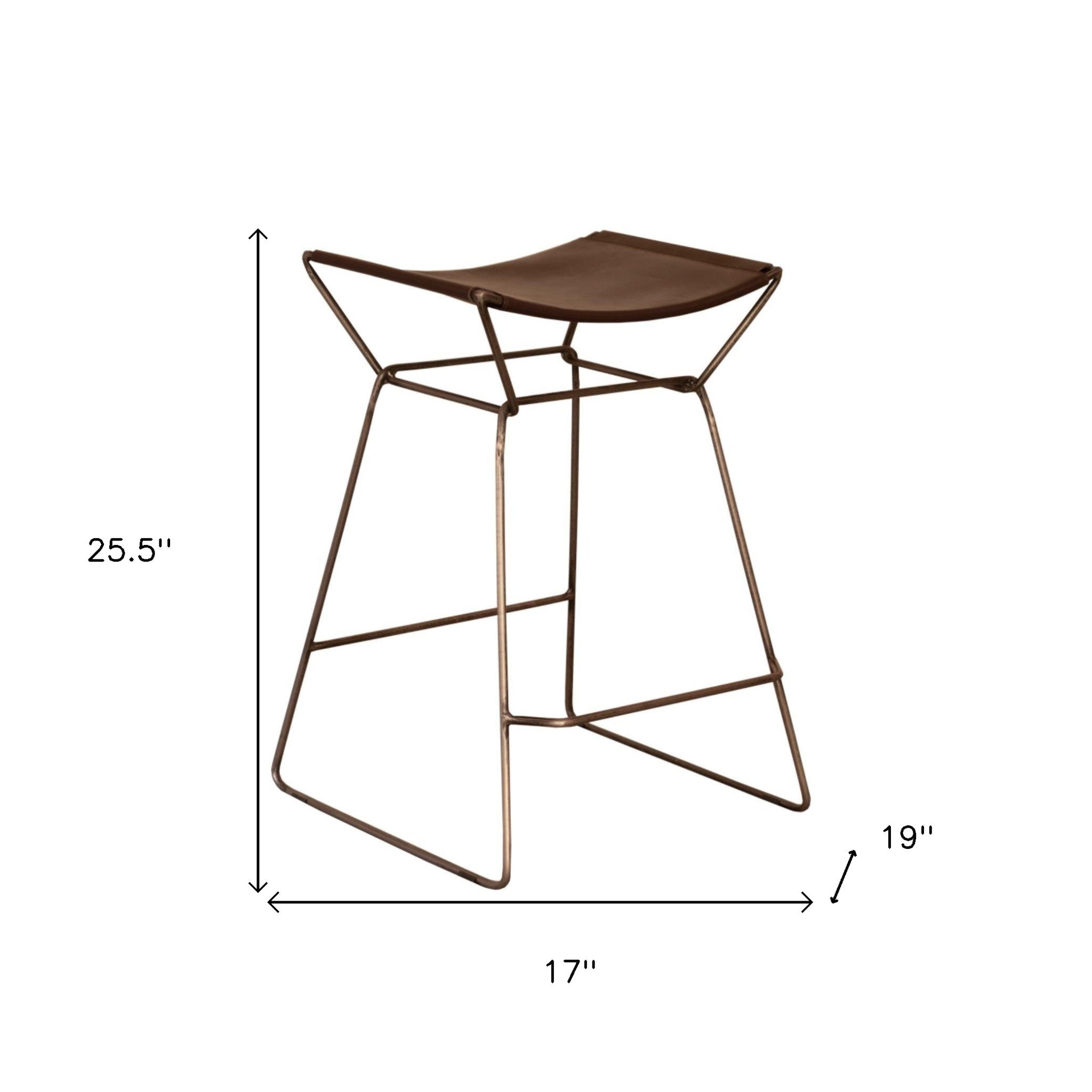 26" Brown And Bronze Leather Backless Counter Height Bar Chair With Footrest