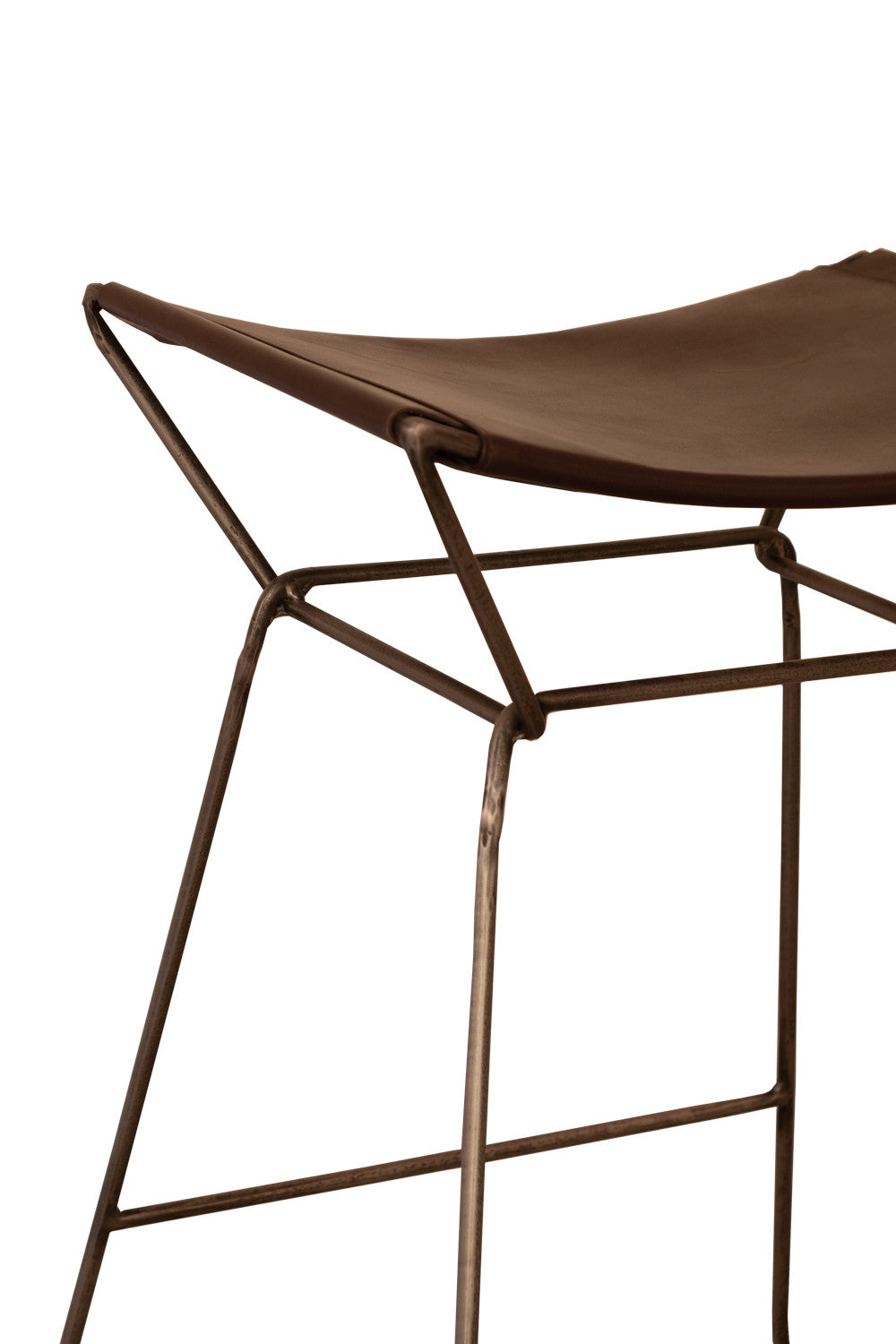 26" Brown And Bronze Leather Backless Counter Height Bar Chair With Footrest